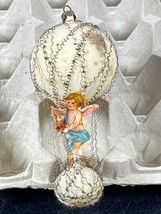 Antique Victorian Angel Glass Christmas Tree Ornament White 5.5&quot; Wire Wrap - £27.28 GBP