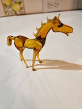 Vintage 1960s Art Hand Blown Glass Amber Horse Figurine 3&quot; miniature - £13.44 GBP