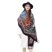 Anyyou Scarf 100% Merino Wool Black Multi Patterns  Silk Satin Large Winter - £69.14 GBP