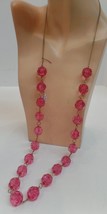 Gold Tone &amp; Large Chunky Pink Plastic Faceted Beaded Necklace Apx 39&quot; Long - £15.82 GBP