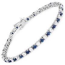 5.50CT Lab-Created Sapphire &amp; CZ Tennis Bracelet in Solid 14k White Gold Over 7&quot; - £117.07 GBP