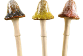  Mushroom Garden Stakes Set of 3 - 12&quot; High Ceramic3 Different Colors To... - £34.81 GBP