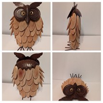 Unique Driftwood Galvanized Metal Amber Color Eyes Owl Lover Handmade Home Decor - £39.13 GBP