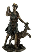 Diana Greek Goddess the Hunt, Moon and Nature Walking with Deer Statue 11 Inch - £66.32 GBP