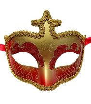 Red Gold Glitter Masquerade Costume Mask Halloween New Years Party - £11.27 GBP