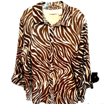 20W Animal Print Blouse Zebra Lined 3/4 Sleeve Alfred Dunner Woman Brown... - $17.73