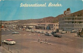 Chrome Mexico Postcard O497 International Border Buildings Old Cars Dated 1962 - £3.70 GBP