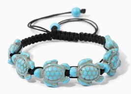 Hawaiian Handmade Turquoise Sea Turtle Beads Braided Rope Bracelet Beach Jewelry - £7.82 GBP