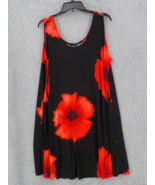 JOSTAR SLINKY TANK DRESS 3XL BLACK W RED HIBISCUS SLEEVELESS POLY SPANDE... - $39.99