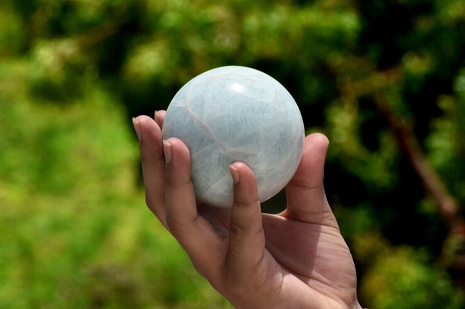 Aqua Amazonite Crystal Sphere - Chakra Reiki Meditation 85mm, Anxiety Re... - $88.82