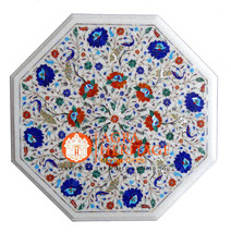22&quot; Marble Coffee Table Top Peacock Lapis Carnelian Multi Inlay Floral Arts H025 - £999.22 GBP