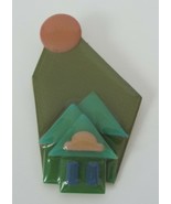 House Pin by Lucinda 3-D Brooch Collectible Green Beige - £19.05 GBP