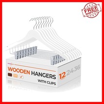 Natural Wooden Hangers Set of 12 - Ergonomic Clips &amp; 360 Degree Swivel H... - $889.46 MXN