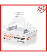 Natural Wooden Hangers Set of 12 - Ergonomic Clips &amp; 360 Degree Swivel H... - $889.46 MXN
