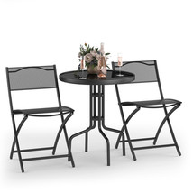 Goplus 3PCS Bistro Set Garden Backyard Table Folding Chairs Outdoor Furniture - £121.41 GBP