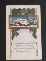 Pinecones Snow House Christmas Embossed Whitney Made Antique Postcard 1915 - $7.99