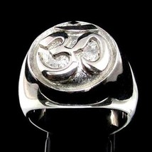 Sterling silver ancient symbol ring Ohm Buddhist Sacred sound Buddhism on dome m - £125.45 GBP