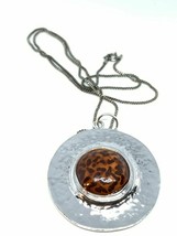Vintage Designer Don Lin Leopard Glass 16 inch medallion pendant Necklace - $9.89
