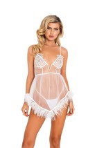 2pc Bridal Corset Chemise with Ostrich Feather Trim &amp; Panty - £48.88 GBP