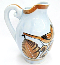 Tonala Mexican Pottery Blue with Brown Bird and Bands Pitcher Jug 9&quot; Beautiful - £15.81 GBP