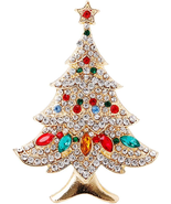 Vintage Colored Christmas Tree Rhinestone Brooch Pin Wedding Party Jewelry - $189.68 MXN