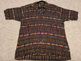 Riscatto Rayon Button Down L Shirt Multi-Color Geometric Pocket Hawaiian... - £11.13 GBP