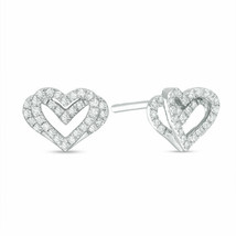 0.25Ct Moissanite Double Interlinked Love Open Heart Stud Earrings 925 Silver - £58.90 GBP