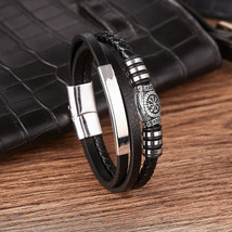 E beads mjolnir stainless steel leather bracelet wristband norse mythology runes amulet thumb200