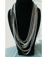 Multi-strand Necklace Gun Metal &amp; Silver Tones Heavy Statement 6 Strands - $27.99