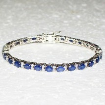 925 Sterling Silver Blue Sapphire Bracelet Handmade Jewelry Birthstone Bracelet - £91.07 GBP