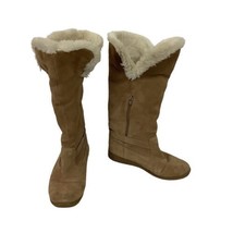 Lands End Womens Size 7 Tan Suede Fleece Lined Boots Two Height Options Side Zip - £14.89 GBP