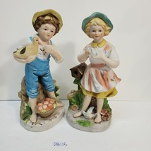 Young pair Boy with Chicken &amp; Girl with Bird Figurines Homco #8880 DB115 - £17.82 GBP