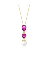 Galaxy Gold 14K Solid White Gold Pearl &amp; Pink Topaz Pendant Necklace, 14... - $544.49