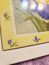 Ceramic Art Tile in Wood Frame Base Yellow Background Purple Flowers Floral - £23.73 GBP