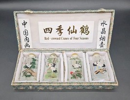 CHINESE PAINTED Flowers &amp; Cranes Of  FOUR SEASONS GLASS SNUFF BOTTLES 4 ... - $916.98 MXN