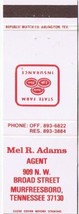 Matchbook Cover Mel R Adams State Farm Agent Murfreesboro Tennessee - £3.05 GBP