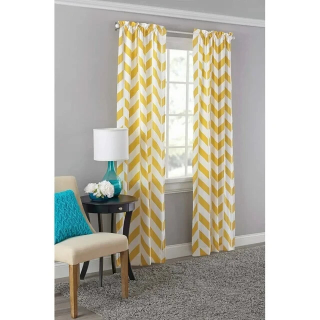 Mainstays 28&#39;&#39; W x 84&#39;&#39; H Yellow Chevron Curtain Panel Pair (2 Panels) - $12.74