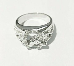 Herren Hufeisen Ring IN 14K Weiss Gold 925 Silber Mit Künstlicher Diamant Akzent - £87.31 GBP
