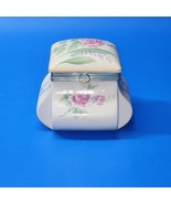 Vintage SCHMID Pink Roses Floral - MUSICAL Porcelain Powder Trinket Box ... - £21.80 GBP