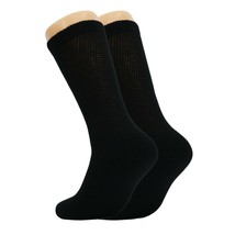 Black Diabetic Crew Socks with Full Cushioned Sole Loose Fit Cotton Crew... - £8.05 GBP+