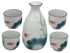 Feng Shui 2 Swimming Koi Fishes In Zen Pond Porcelain Sake Flask And 4 C... - €23,10 EUR