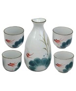 Feng Shui 2 Swimming Koi Fishes In Zen Pond Porcelain Sake Flask And 4 C... - $37.90 CAD