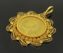 22K GOLD - Vintage Shiny Queen Elizabeth Half Penny Coin Pendant - GP255 - £1,513.58 GBP