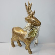 Christmas Holiday Collection Gold Paper Mache Standing Deer with Bow 22&quot; NWOT - £18.66 GBP