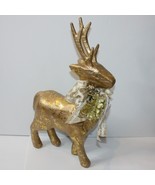 Christmas Holiday Collection Gold Paper Mache Standing Deer with Bow 22&quot;... - £18.68 GBP