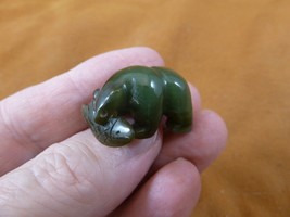 (Y-BEA-512) little green Canadian Jade Bear with fish gemstone FIGURINE statue - £17.55 GBP