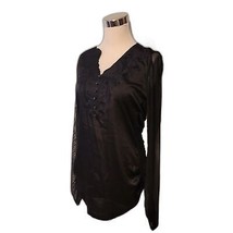 Embroidered Satin Front Shear Back &amp; Sleeves Black Top Size XXL - $29.70