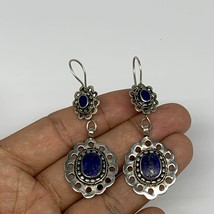 1pc, Handmade Turkmen Earring Tribal Jewelry Lapis Inlay Oval Boho, B14208 - £9.58 GBP