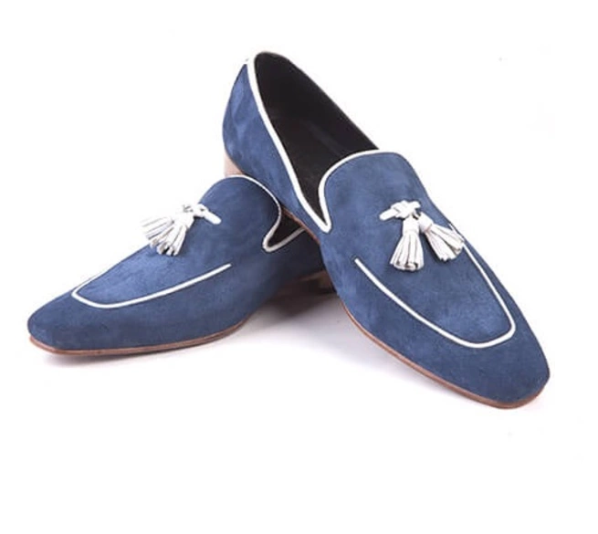 New Handmade Blue Suede Tassels Formal Moccasins Dress Shoes For Mens - $149.99+