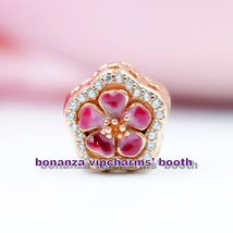Spring Release Rose Gold Sparkling Peach Blossom Flower Charm With CZ &amp; Enamel  - £12.90 GBP